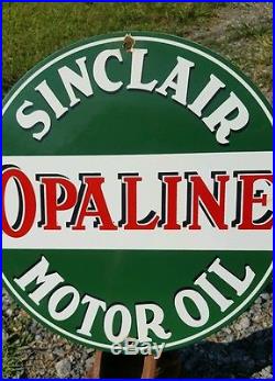 SINCLAIR OPALINE MOTOR OIL sign porcelain enamel gas pump vintage DINO gasoline
