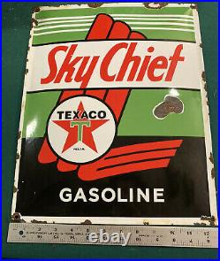 SKY CHIEF TEXACO Gasoline Porcelain Gas Pump Sign Plate Vintage Brand Oil 16 x13