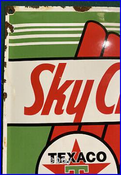 SKY CHIEF TEXACO Gasoline Porcelain Gas Pump Sign Plate Vintage Brand Oil 16 x13