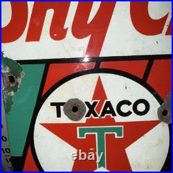 SKY CHIEF Vintage 1940s Texaco Gasoline Gas Pump Advertising Porcelain Sign