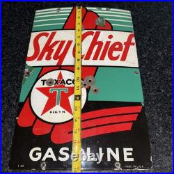 SKY CHIEF Vintage 1940s Texaco Gasoline Gas Pump Advertising Porcelain Sign