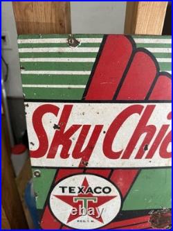 SKY CHIEF Vintage 1950's Texaco Gasoline Gas Pump Advertising Porcelain Sign