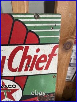 SKY CHIEF Vintage 1950's Texaco Gasoline Gas Pump Advertising Porcelain Sign