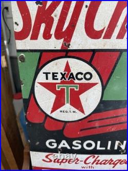 SKY CHIEF Vintage 1950's Texaco Gasoline Gas Pump Advertising Porcelain Sign