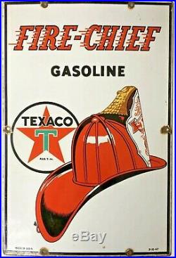 Scarce Original 1947 Texaco Fire Chief Porcelain Gas Pump Sign 12 X 18
