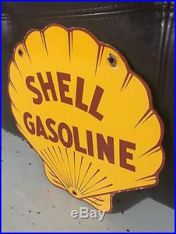 Shell gasoline porcelain enamel sign vintage aviation racing gas pump plate