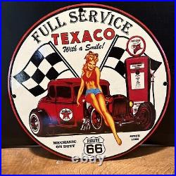 Since 1902''texaco Route 66'' Gas & Oil Pump Plate 12 Inches Porcelain Sign