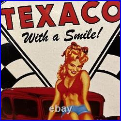 Since 1902''texaco Route 66'' Gas & Oil Pump Plate 12 Inches Porcelain Sign