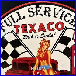 Since 1902''texaco Route 66'' Gas & Oil Pump Plate 12 Inches Porcelain Sign