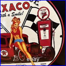 Since 1902''texaco Route 66'' Gas & Oil Pump Plate 12 Inches Porcelain Sign