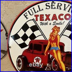 Since 1902''texaco Route 66'' Gas & Oil Pump Plate 12 Inches Porcelain Sign