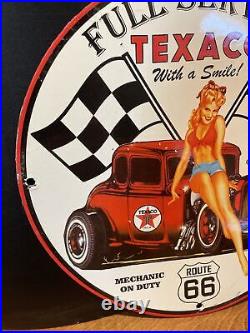 Since 1902''texaco Route 66'' Gas & Oil Pump Plate 12 Inches Porcelain Sign