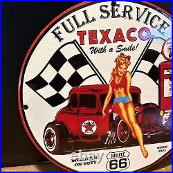 Since 1902''texaco Route 66'' Gas & Oil Pump Plate 12 Inches Porcelain Sign