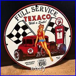 Since 1902''texaco Route 66'' Gas & Oil Pump Plate 12 Inches Porcelain Sign