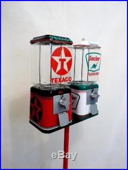 Sinclair + Texaco gasoline double gumball machine + stand old gas pump bar decor