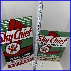 Sky Chief Texaco Petrox Gasoline Porcelain Gas Pump Advertising Signs Lot Of 2