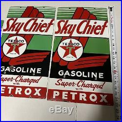 Sky Chief Texaco Petrox Gasoline Porcelain Gas Pump Advertising Signs Lot Of 3