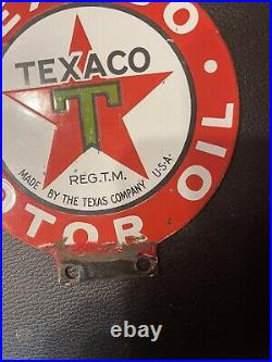 Small gas/oil pump plate texaco porcelain 5 texaco motor oil Original