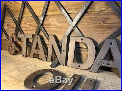 Standard Oil Can Cast Iron Sign Gas Pump Station Gulf Texaco Visible Porcelain