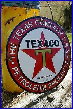 TEXACO 10-33 GASOLINE MOTOR OIL porcelain sign vintage TEXAS co. Gas pump plate