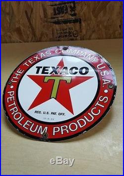 TEXACO 10-33 GASOLINE MOTOR OIL porcelain sign vintage TEXAS co. Gas pump plate