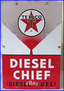Texaco Diesel Chief (diesel Fuel) Vintage Porcelain Gas Pump Sign Dated 3-3-63