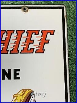 TEXACO FIRE-CHIEF Gasoline PORCELAIN PUMP PLATE SIGN 12x18in 1947 Original USA