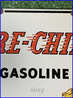 TEXACO FIRE-CHIEF Gasoline PORCELAIN PUMP PLATE SIGN 12x18in 1947 Original USA