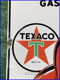 TEXACO FIRE-CHIEF Gasoline PORCELAIN PUMP PLATE SIGN 12x18in 1947 Original USA