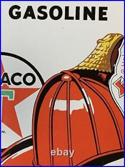 TEXACO FIRE-CHIEF Gasoline PORCELAIN PUMP PLATE SIGN 12x18in 1947 Original USA