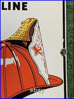 TEXACO FIRE-CHIEF Gasoline PORCELAIN PUMP PLATE SIGN 12x18in 1947 Original USA