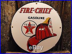 TEXACO FIRE CHIEF Porcelain Gas Pump Plate Sign Different RARE Version
