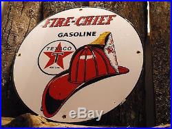 TEXACO FIRE CHIEF Porcelain Gas Pump Plate Sign Different RARE Version