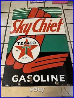 TEXACO FIRE CHIEF porcelain sign vintage GASOLINE brand petroleum gas pump plate