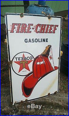 TEXACO FIRE CHIEF porcelain sign vintage motor oil gasoline gas pump plate