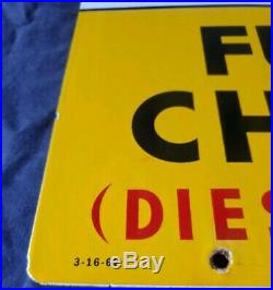 TEXACO FUEL CHIEF 1 (DIESEL FUEL) PORCELAIN YELLOW GAS PUMP PLATE SIGN 12 x 18