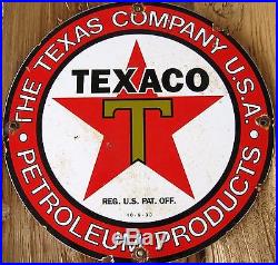 Texaco Gasoline Texas Co 12 Porcelain Enamel Gas Pump Oil Service Station Sign Texaco Gasoline Texas Co 12 Porcelain Enamel Gas Pump Oil Service Station Sign