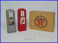 TEXACO Gas Pump Salt and Pepper Shaker Set Vintage 1950s Red and Silver with Box