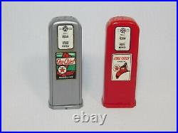 TEXACO Gas Pump Salt and Pepper Shaker Set Vintage 1950s Red and Silver with Box