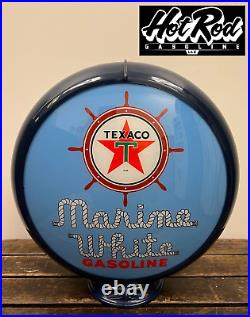 TEXACO MARINE GASOLINE Blue Reproduction 13.5 Gas Pump Globe (Dark Blue Body) TEXACO MARINE GASOLINE Blue Reproduction 13.5 Gas Pump Globe (Dark Blue Body)
