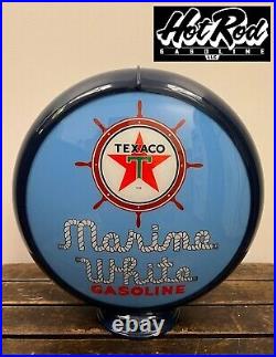 TEXACO MARINE GASOLINE Blue Reproduction 13.5 Gas Pump Globe (Dark Blue Body) TEXACO MARINE GASOLINE Blue Reproduction 13.5 Gas Pump Globe (Dark Blue Body)