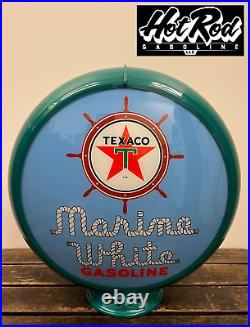 TEXACO MARINE GASOLINE Blue Reproduction 13.5 Gas Pump Globe (Green Body) TEXACO MARINE GASOLINE Blue Reproduction 13.5 Gas Pump Globe (Green Body)