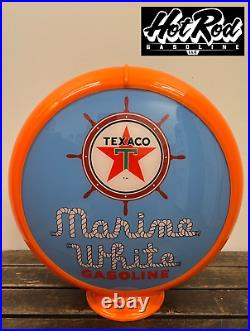 TEXACO MARINE GASOLINE Blue Reproduction 13.5 Gas Pump Globe (Orange Body) TEXACO MARINE GASOLINE Blue Reproduction 13.5 Gas Pump Globe (Orange Body)