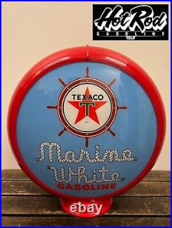 TEXACO MARINE GASOLINE Blue Reproduction 13.5 Gas Pump Globe (Red Body)