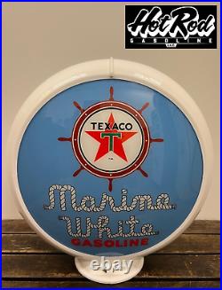 TEXACO MARINE GASOLINE Blue Reproduction 13.5 Gas Pump Globe (White Body)