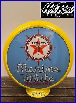 TEXACO MARINE GASOLINE Blue Reproduction 13.5 Gas Pump Globe (Yellow Body) TEXACO MARINE GASOLINE Blue Reproduction 13.5 Gas Pump Globe (Yellow Body)
