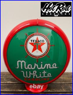 TEXACO MARINE GASOLINE Green Reproduction 13.5 Gas Pump Globe (Red Body)