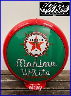 TEXACO MARINE GASOLINE Green Reproduction 13.5 Gas Pump Globe (Red Body)
