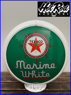 TEXACO MARINE GASOLINE Green Reproduction 13.5 Gas Pump Globe (White Body)