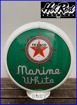 TEXACO MARINE GASOLINE Green Reproduction 13.5 Gas Pump Globe (White Body) TEXACO MARINE GASOLINE Green Reproduction 13.5 Gas Pump Globe (White Body)